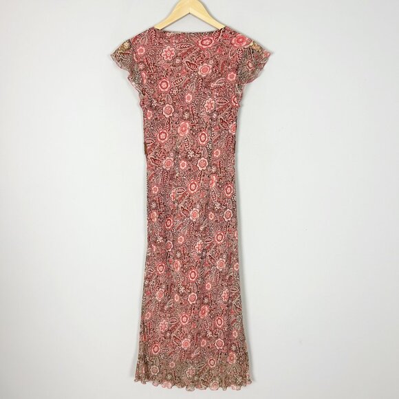 Vtg Y2K Surplice Babydoll Floral Midi Dress Whimsical Fairy Size 4 Women's - Picture 4 of 5